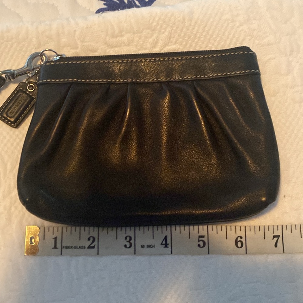 Coach Black Leather corner zip Wristlet pouch wallet - Picture 8 of 10